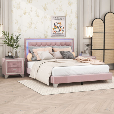 Aashriya 3 Piece Upholstered Velvet Bedroom Set