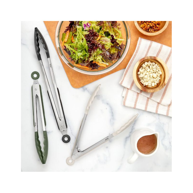Elements Tongs S/3 9" 9" 12" Silicone, Oatmeal/Thyme/Black