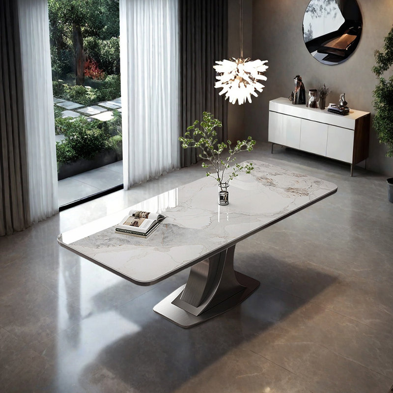 White sintered stone dining table, 29.53"H x 70.87"L x 35.43"W