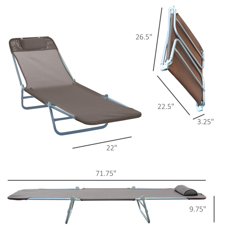 Chaise longue inclinable pliante avec appui-tête, Argent argent, Brun