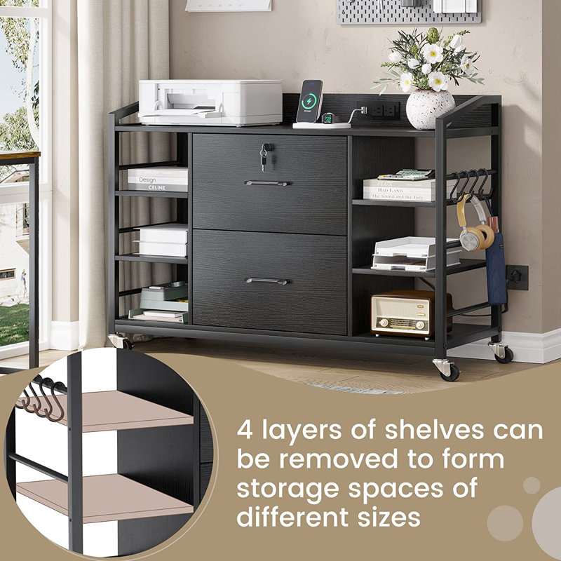 43.3'' Wide 2 -Drawer Mobile File Cabinet, Black