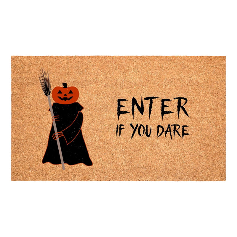 Tapis de porte d'extérieur en fibre de coco naturelle et brune, 61 x 91 cm (24 x 36 pouces), motif Halloween.