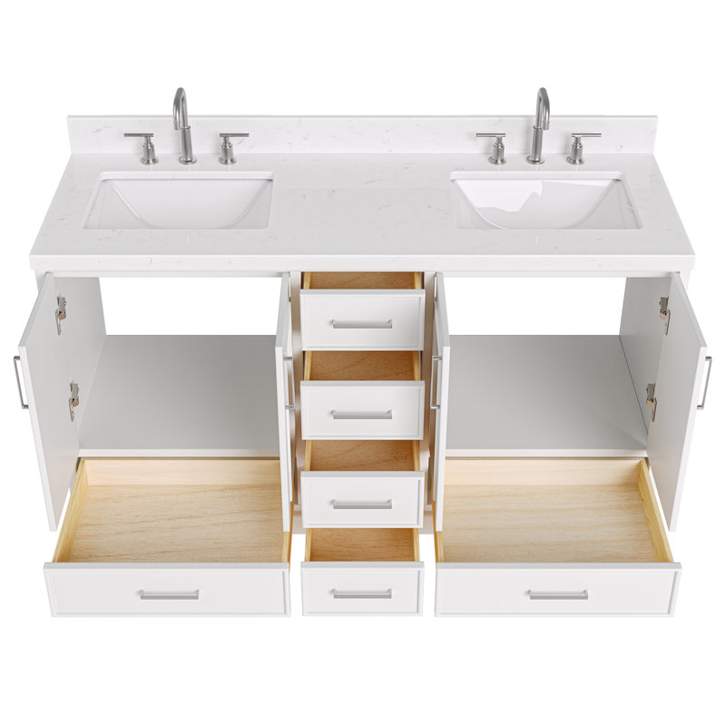 60.25'' Double Bathroom Vanity with Carrara Quartz Top, White