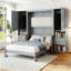 Lit escamotable double pleine grandeur avec placard, tiroirs et tablettes, gris-73797100