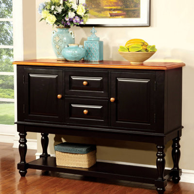 52.4"W Transitional Server, Black/Antique Oak