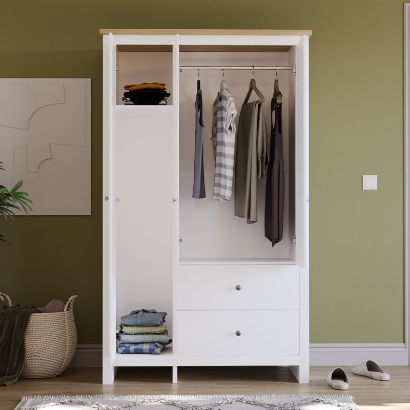 Morley 3 Door 2 Drawer Wardrobe With Hanging Clothes Rail, White