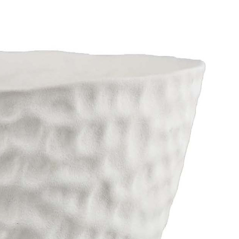 Pot décoratif en forme de bol, céramique blanche martelée 12 po