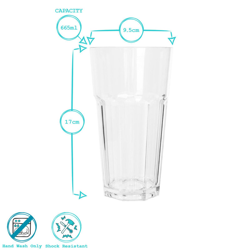 Argon Tableware 665ml Reusable Plastic Highball Glasses - Set of 6