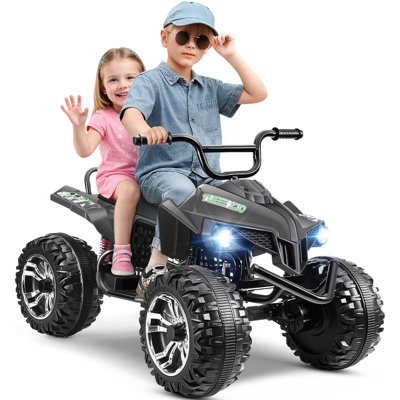 Alex 24V 2 Seater 4WD Iron-Frame Kids ATV 4 Wheeler, Ride On 4-Wheeler Quad Car Toy W/LED Light, Metal Body, Bluetooth, MP3, USB, Spring Suspension, Electric Vehicle ATV Car