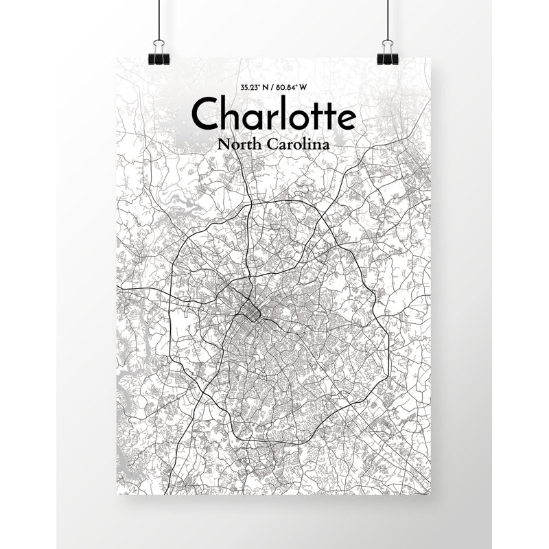 Charlotte City Map - No Frame Print, 60.2 cm H x 27.9 cm W