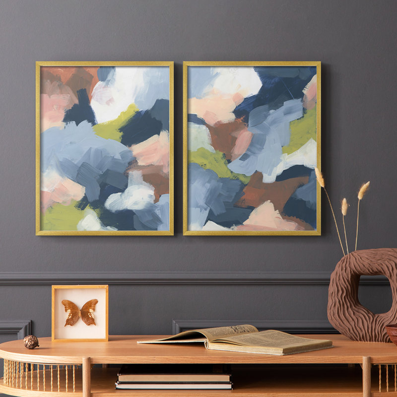 «Soft Indigo Atmosphere I», reproduction encadrée de qualité supérieure - prête à être accrochée - aucun clou requis - aucun clou requis