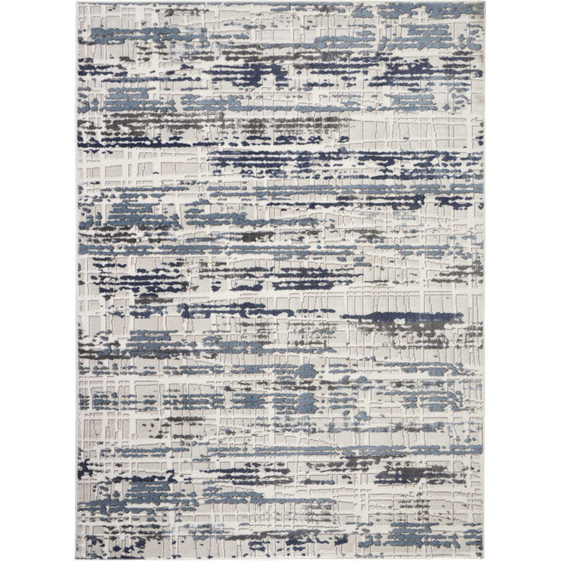 Engleman Contemporary Blue/Ivory Area Rug, Rectangle 9' x 12'