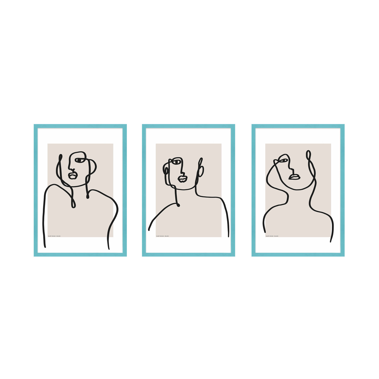 Romina Gadler "Figure and Form" 3-Piece Print Set, 25" H x 17.5" W x 1.25" D, Teal Framed Paper