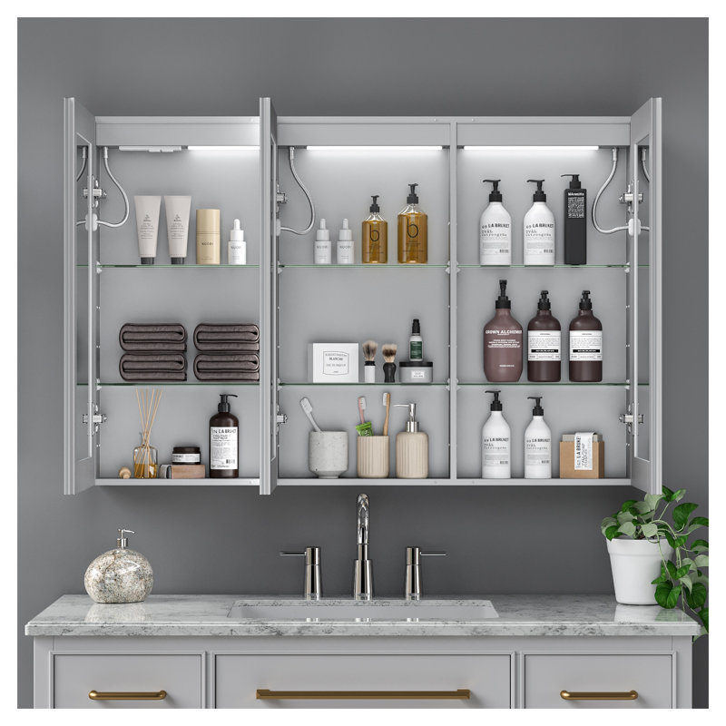 Armoire à pharmacie à DEL avec miroir, armoire de salle de bain avec miroir 48 * 32 pouces avec lumières, encastrée ou murale, 3 températures de couleur
