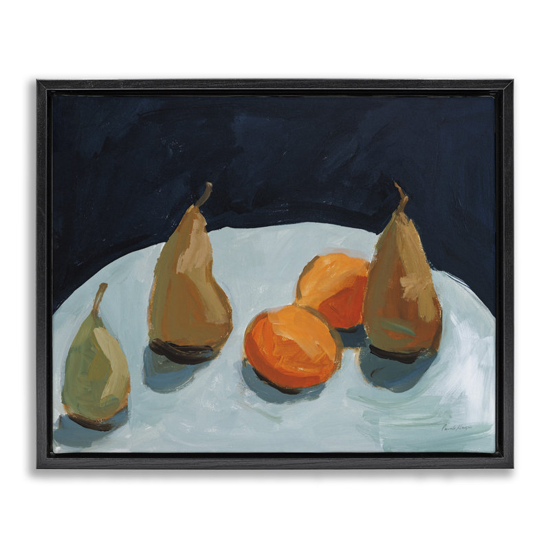 Poire et orange encadrée par Pamela Munger, Cadre flottant noir de jais, H 17 po x l 21 po