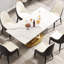Table de salle à manger en pierre frittée 69,93 po, panneau rectangulaire blanc, et chaleur, pierre artificielle facile d'entretien, base, grattoir, stable-1654694274