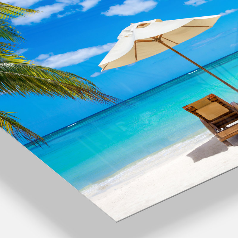 Reproduction de photo de plage, reproduction de photo sur la côte de l'océan turquoise - Plage turquoise avec chaises, Métal