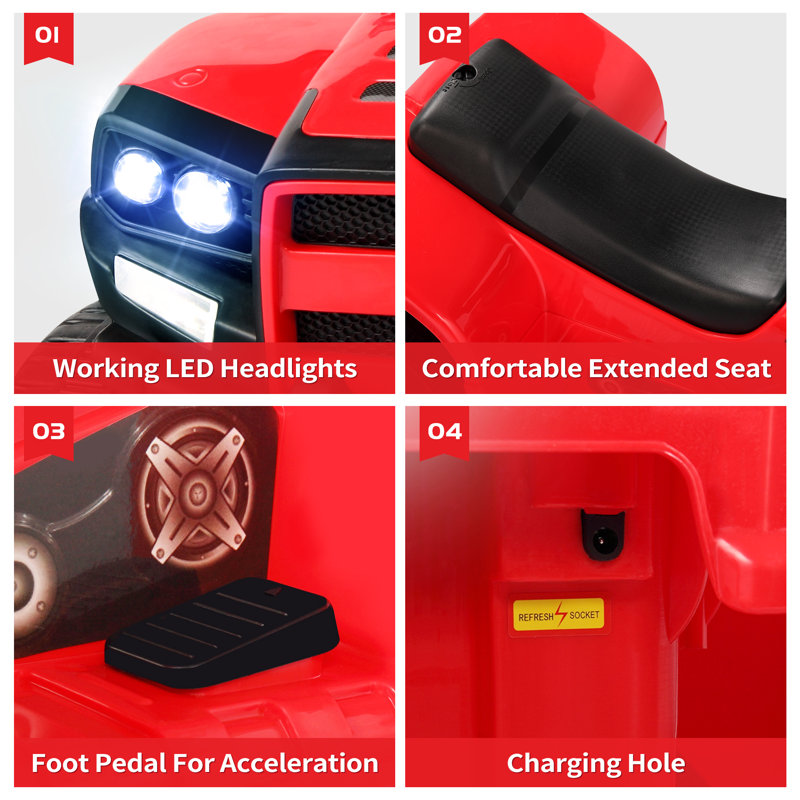 6V Red Kids Electric Quad with Bright Headlights