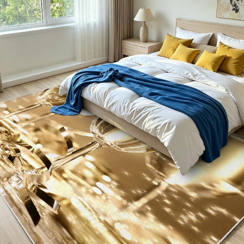 Tapis d'intérieur lavable à la machine, couleur or, pailleté champagne, à bords cannelés, Rectangle 71" x 98"