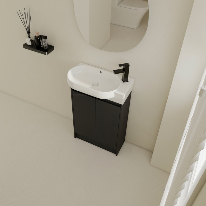 Meuble-lavabo autoportant de 23 po avec lavabo et portes à fermeture douce, Noir, noir, noir, noir