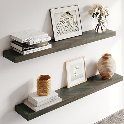 Jorgensen 2-Piece Acacia Chevron Floating Shelves