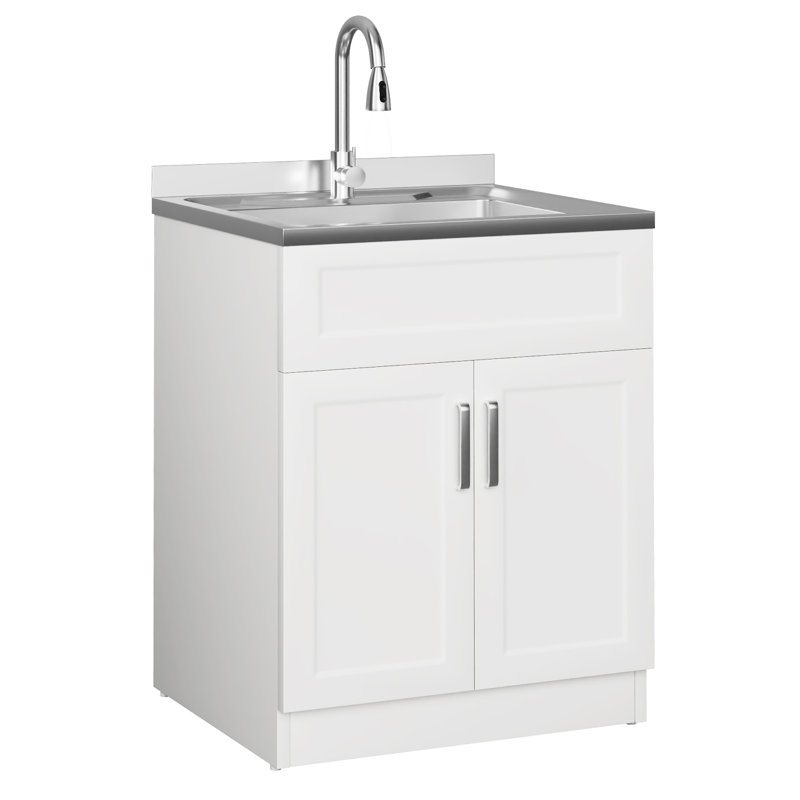 Évier de buanderie avec armoire StructoMax, évier tout usage en acier inoxydable durable, évier utilitaire plus large de 25 pouces en acier inoxydable, multi-usage pour la lessive, la cuisine, la salle de bain, le garage