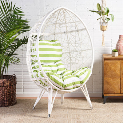 Teardrop Chair - Exquisite Outdoor Seating With White + Cushion, Abstract Design, Faux Over Iron, Long-Lasting Finish, 30.38" X 38.5" 58.85 Stylish Water- , 30.38In 38.5In 58.85In
