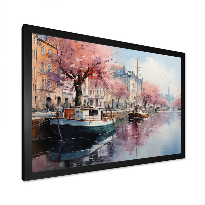 «Danemark Canal Reflections» sur impression sur toile, H 34 po x l 44 po x P 1,5 po, Cadre photo noir
