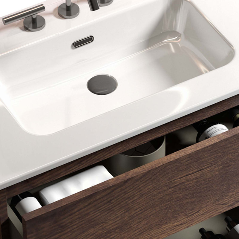 Meuble-lavabo moderne avec grand rangement et caractéristiques avancées pour des salles de bain élégantes, Noyer