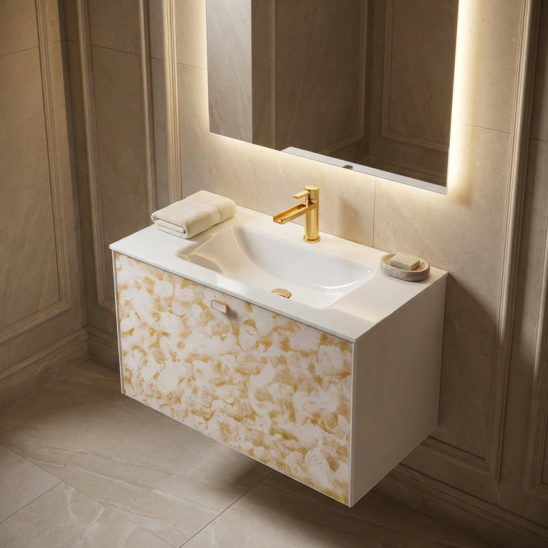 Felvy 32'' W Single Vanity, White/Gold, White