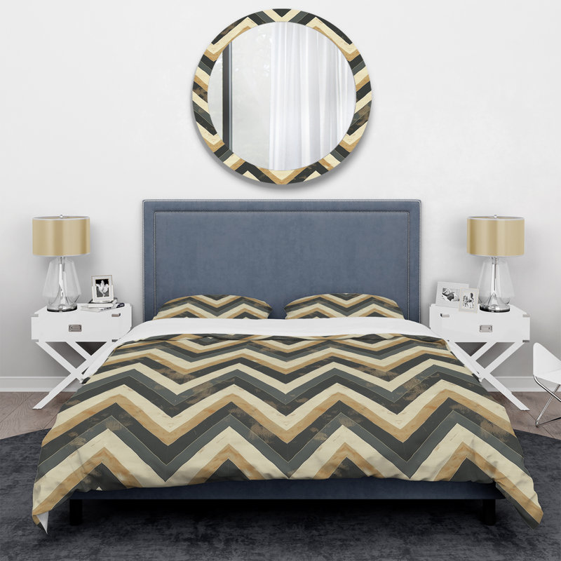 Ensemble de housse de couette à chevrons brun et beige Delight V - Glam, Housse de couette très grand + 2 taies décorativ