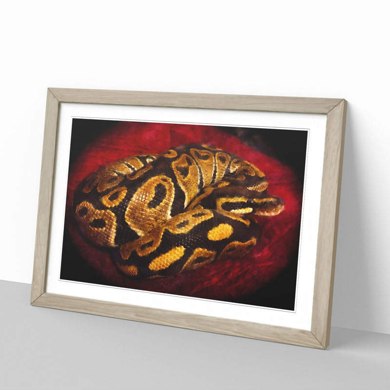 Python Snake - Picture Frame Painting, 27cm H x 36cm W x 2cm D, Oak Framed
