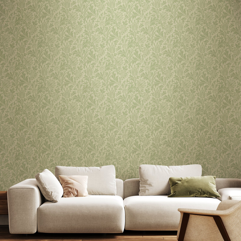 Thistle Damask - Soft Gold, Green
