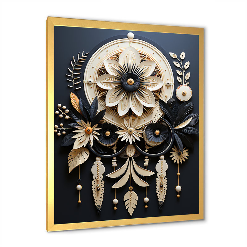 «Native American Dream Catcher I», reproduction d'art sur toile encadrée, Cadre doré simple, H 20 po x l 12 po x P 1 po