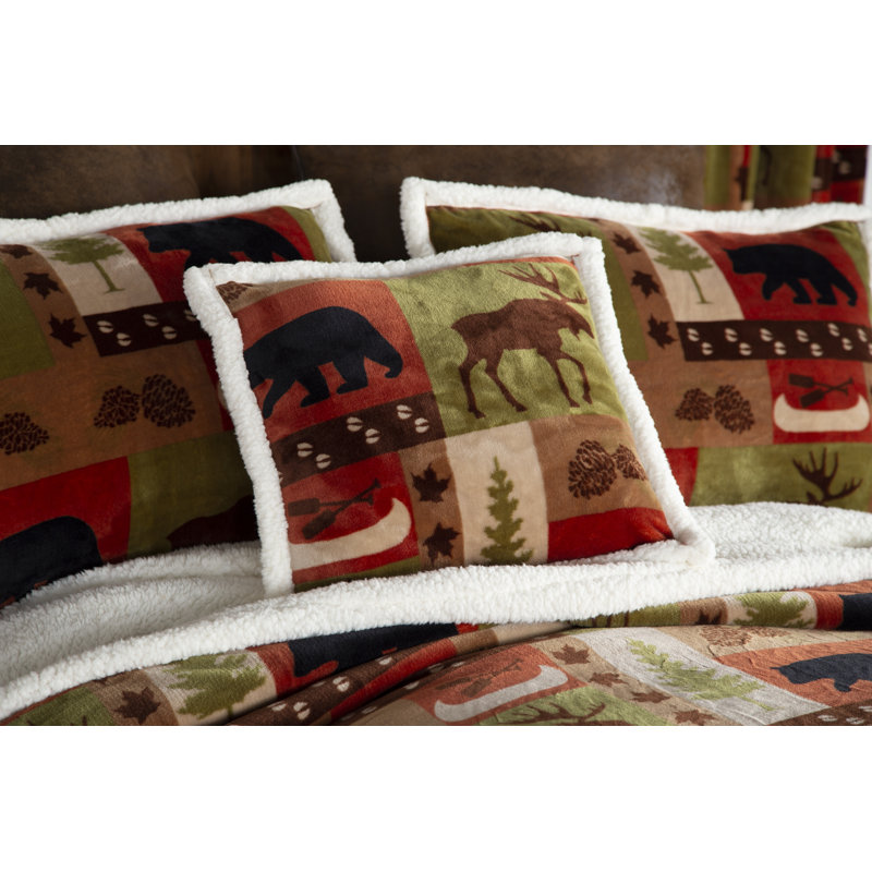 Patchwork Lodge Twin plush bedding, Twin Comforter + 1 Sham + 1 Throw Pillow