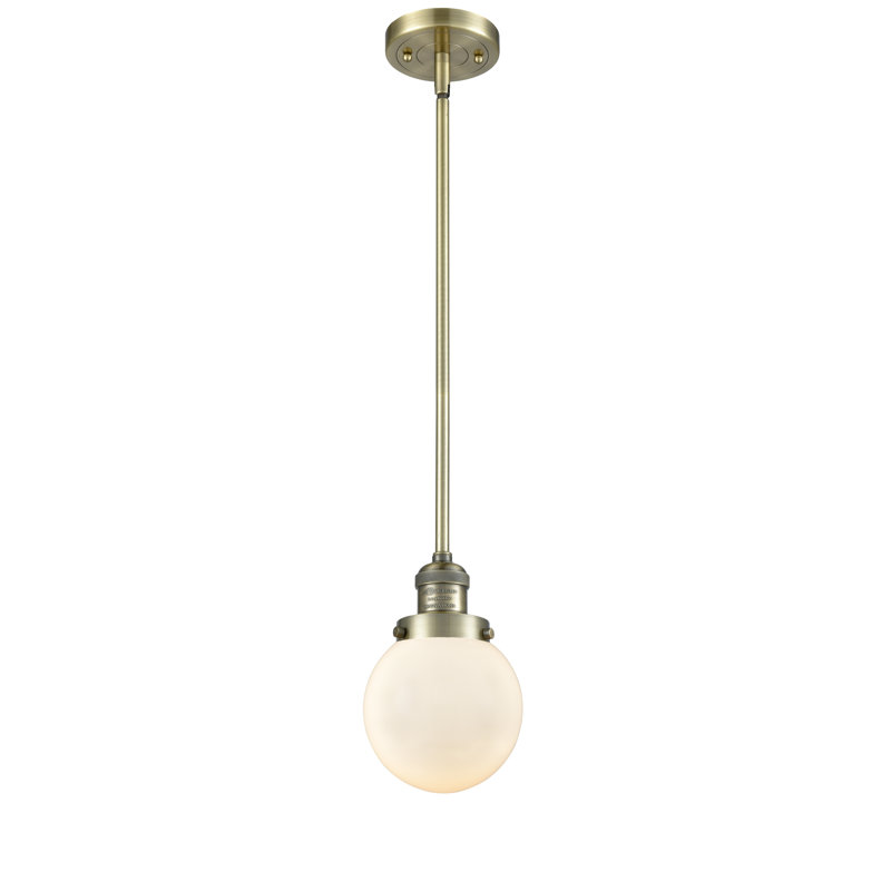 Luminaire suspendu sphère 1 lumière Zarmayr, Boîtier blanc mat, Ampoule non incluse, Laiton antique