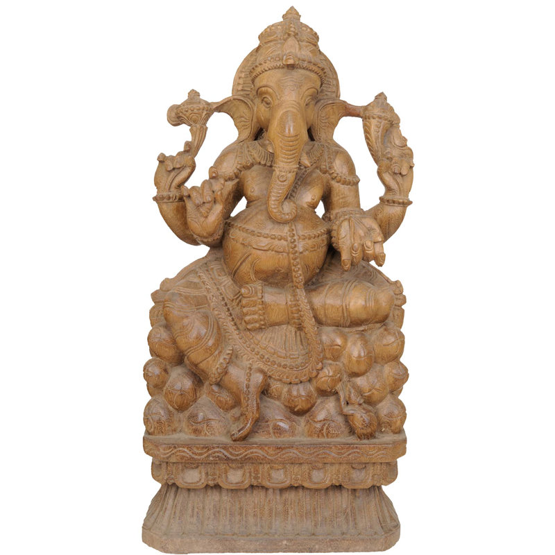 Sculpture en bois faite à la main de Lord Ganesha - statue d'art indien traditionnel, bois franc sculpté, léger pour autel, méditation, décor de salon