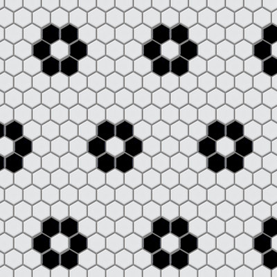 Merola Tile Metro 1" Hex Glossy White with Flower 10-1/4 in. x 11-7/8 in. Porcelain Mosaic Floor and Wall Tile