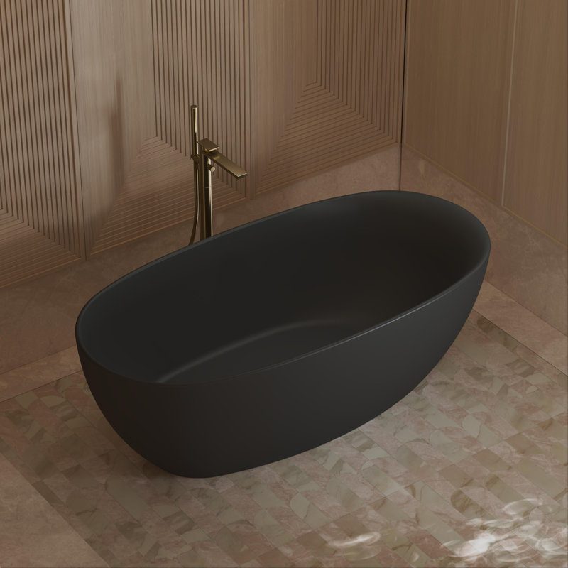 Monblari 51'' X 27.5'' FreeStanding Black Soaking Acrylic Bathtub With Overflow And Pop-Up Drain For Bathroom, Matte Black