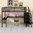 Metal Loft Bed With L-Shaped Desk And USB, Wardrobe And  Shelf, High Loft Bed With LED For Kids Teens Adults-1846422580-1846422581