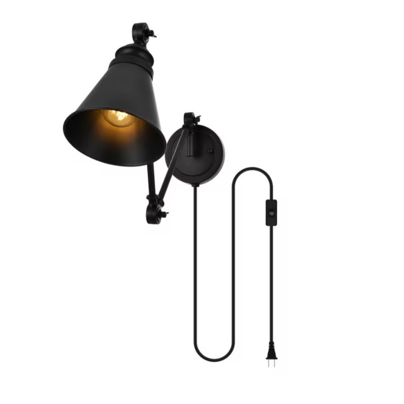 Pruett Plug-in Swing Arm Sconce, Black