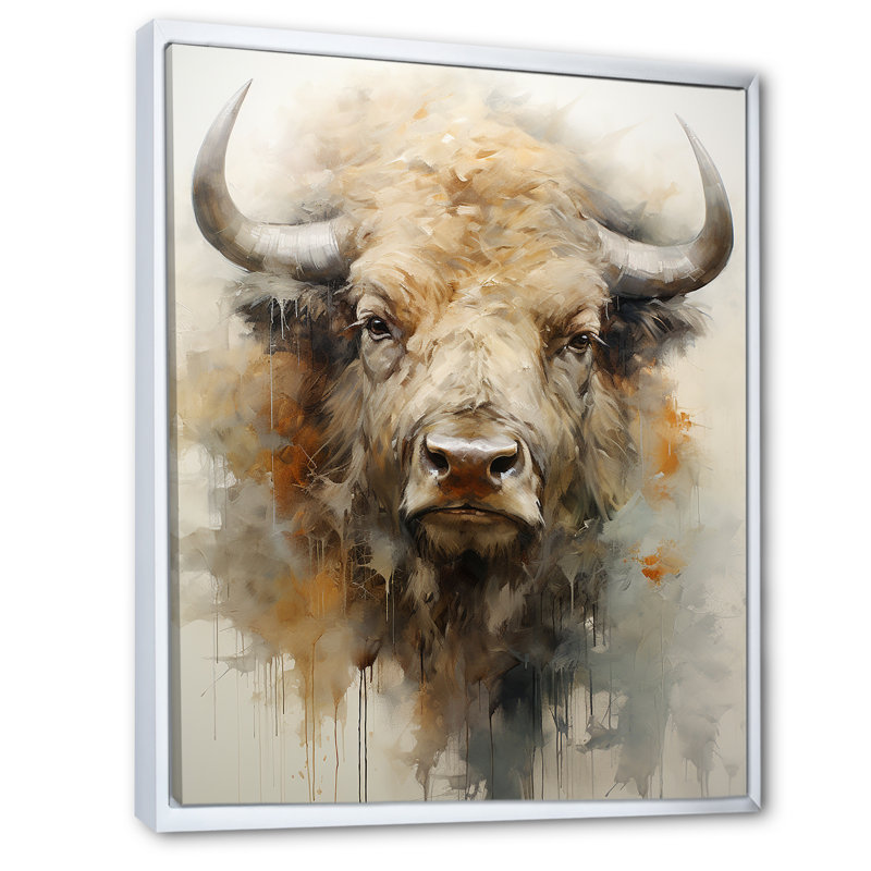 Buffalo Bison Head II - Buffalo, reproduction sur toile encadrée, H 40 po x l 30 po x P 1,5 po, Cadre flottant blanc