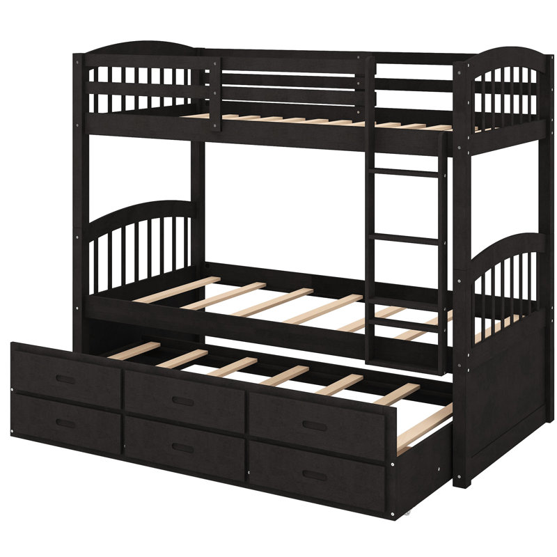 Lit simple superposé au dessus d'un lit en bois avec lit gigogne - Lit gigogne et tête de lit pratique, Espresso