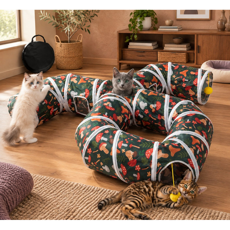 Ce tube de jeu intérieur en forme de pieuvre, résistant aux déchirures, combine une balle de jeu, une construction pliable et un trou d'observation interactif ; il est destiné aux chatons, aux chiots et aux lapins.