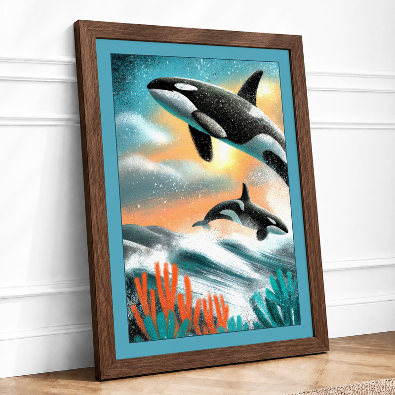 Whales at Dawn Coastal 1 Piece Single Picture Frame Wall Art, A1 - 84.1 x 59.4 cm, Walnut