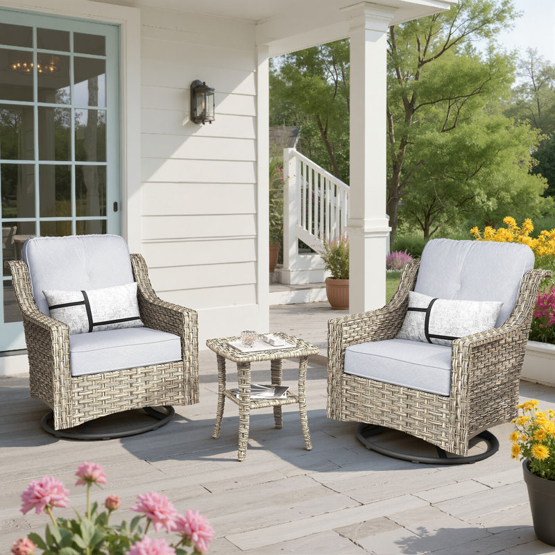 Emanuell 2 - Person Outdoor Seating Group with Cushions, Light Gray