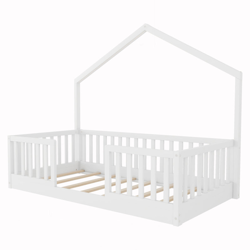 Lit simple au sol avec rails hauts, Lit simple, Blanc
