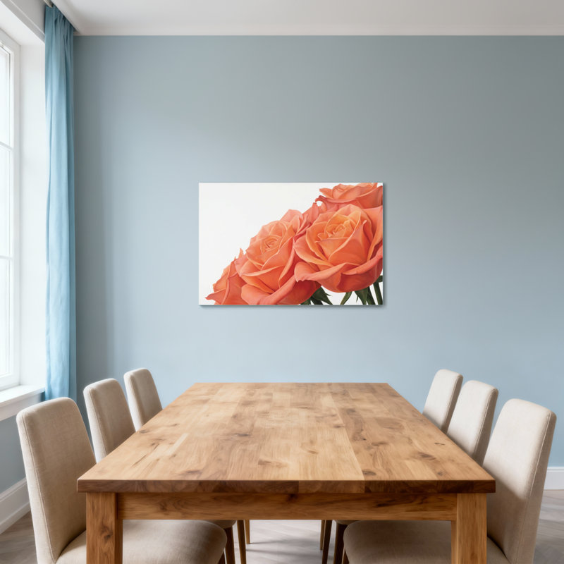 Plantes et fleurs, roses oranges et motif floral, H 24 po x l 36 po