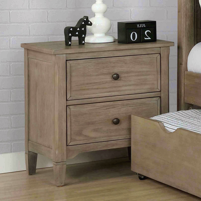 Wire-Brushed Warm Gray 1pc Nightstand, Bedside Table with Round Pull Knobs