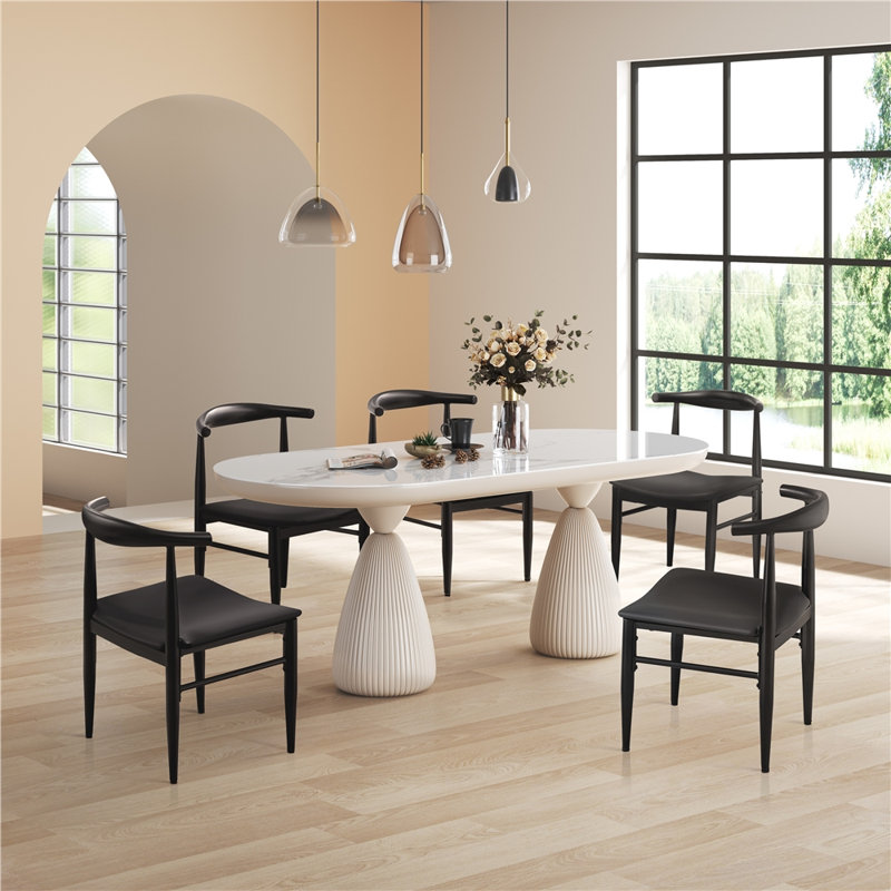 Albia Faux Leather Upholstered Metal Side Chair, Black
